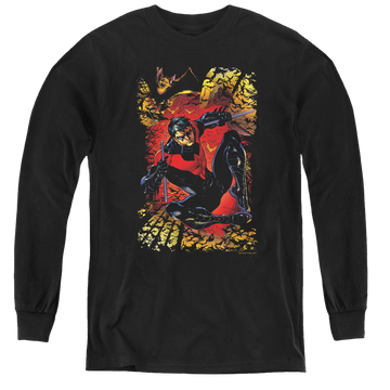 Black youth long sleeve t-shirt with Nightwing #1 graphic
