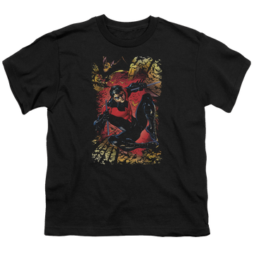 Black youth t-shirt for ages 8 to 12 with Nightwing #1 graphic