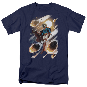 Navy men's regular fit t-shirt with Superman Justice League Supergirl #1 graphic