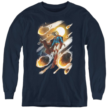 Navy youth long sleeve t-shirt with Superman Supergirl #1 graphic