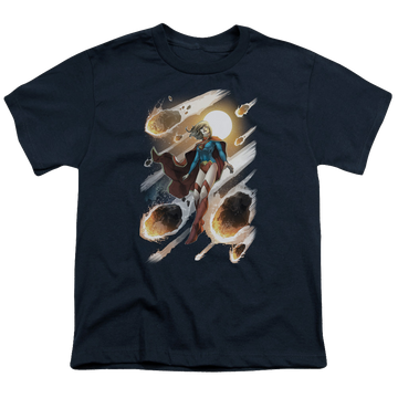 Navy youth t-shirt for ages 8 to 12 with Superman Supergirl #1 graphic