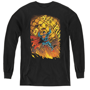Black youth long sleeve t-shirt with Superman #1 graphic