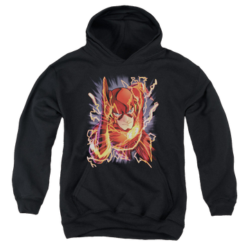 Black youth hoodie for ages 8 to 12 with Flash #1 graphic
