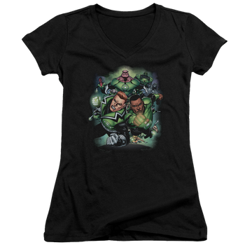 Black juniors v-neck t-shirt with Green Lantern Corps #1 graphic