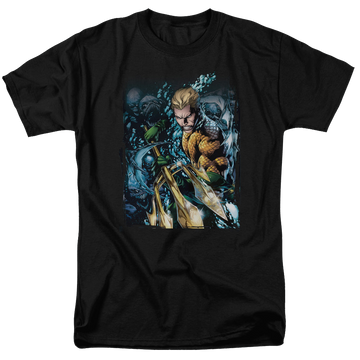 Black men's regular fit t-shirt with Aquaman #1 graphic