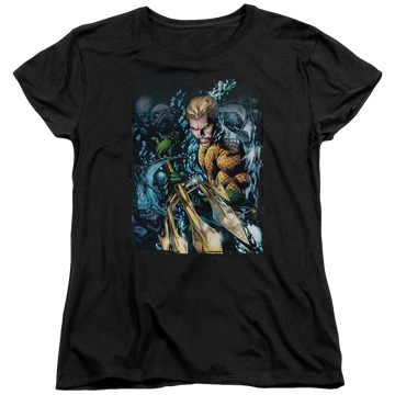 Black women's t-shirt with Aquaman #1 graphic
