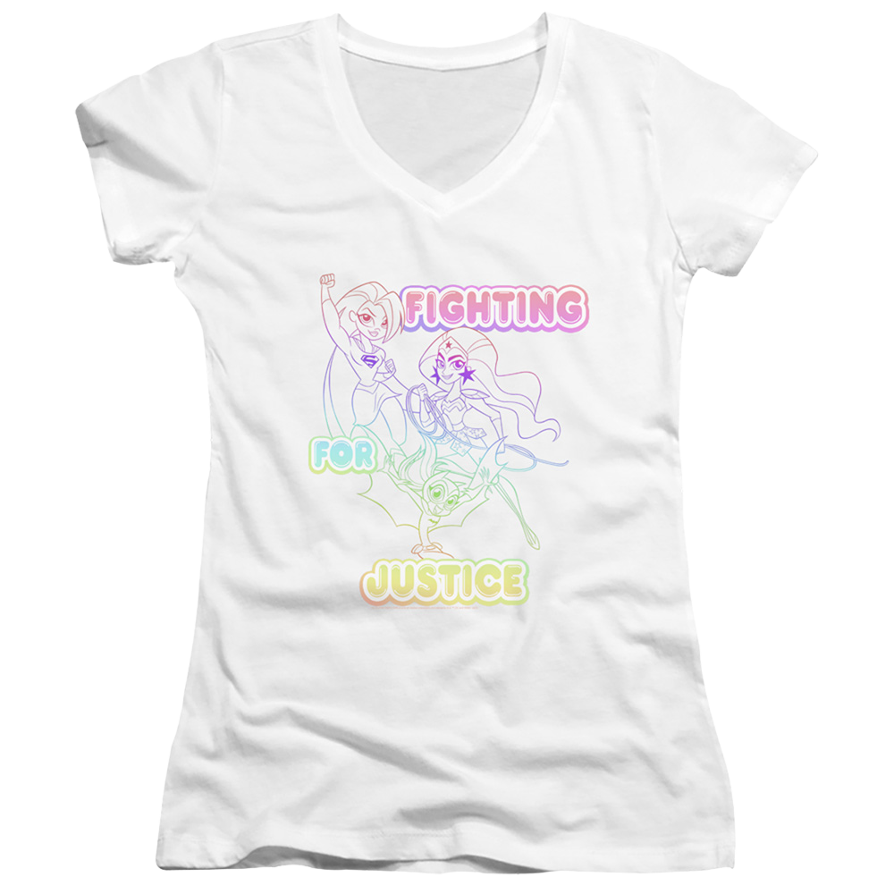 Dc Super Hero Girls Fighting For Justice - Juniors V-Neck T-Shirt Juniors V-Neck T-Shirt DC Comics   