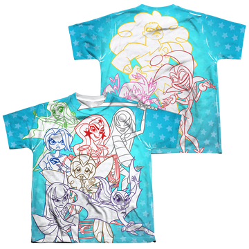 DC Comics DC Super Hero Girls Justice Gang youth all-over print t-shirt for ages 8 to 12