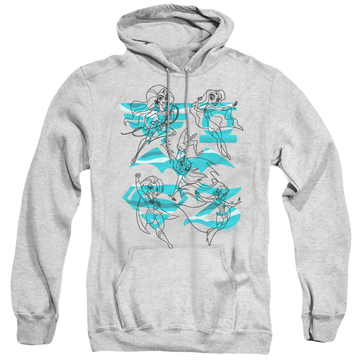 Athletic heather pullover hoodie with DC Comics DC Super Hero Girls Line Art Group graphic
