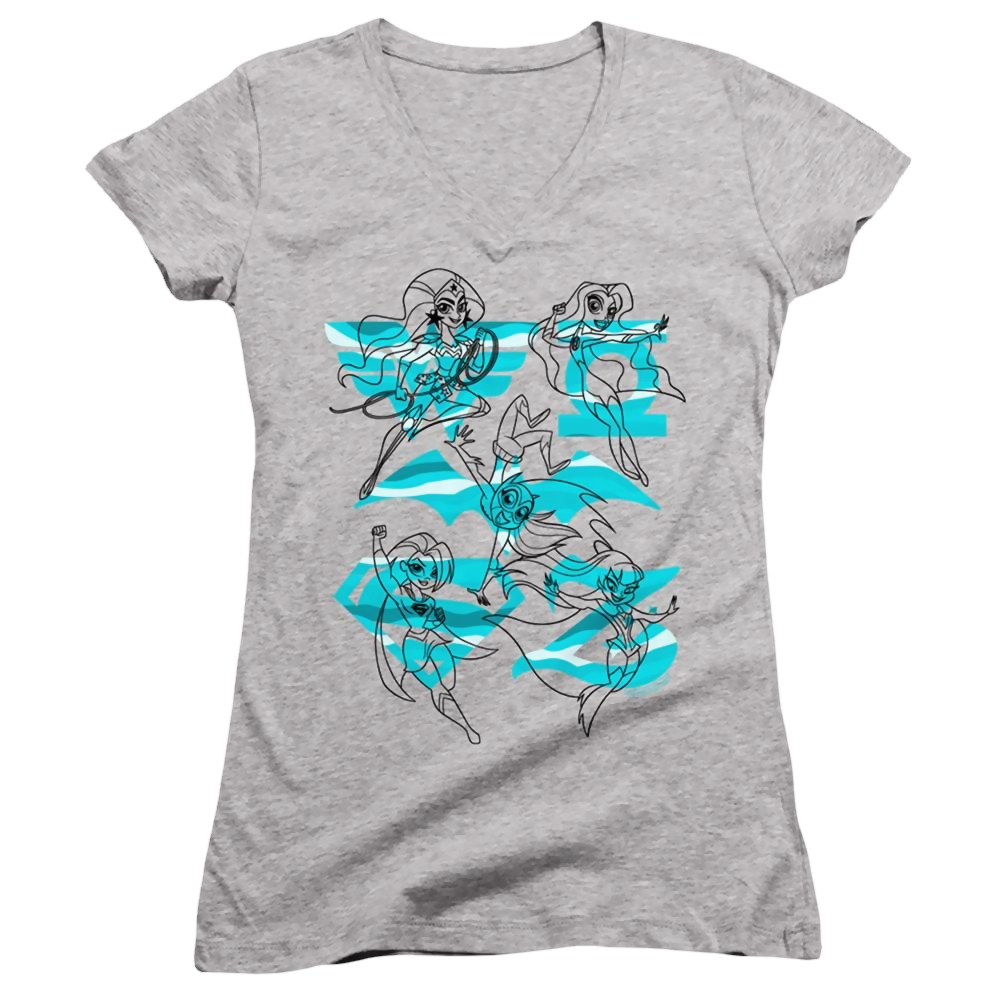 Dc Super Hero Girls Line Art Group - Juniors V-Neck T-Shirt Juniors V-Neck T-Shirt DC Comics   