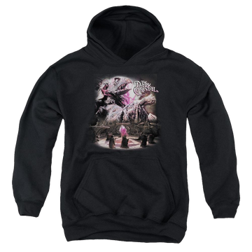 Black youth hoodie for ages 8 to 12 with Dark Crystal Power Mad graphic