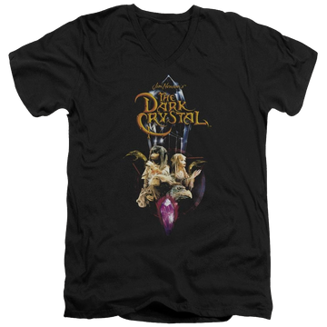 Black men's v-neck t-shirt with Dark Crystal Crystal Quest graphic