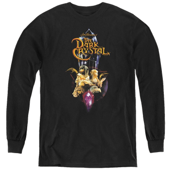 Black youth long sleeve t-shirt with Dark Crystal Crystal Quest graphic