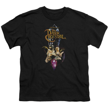 Black youth t-shirt for ages 8 to 12 with Dark Crystal Crystal Quest graphic