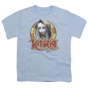 Light blue youth t-shirt for ages 8 to 12 with Dark Crystal Kira Circle graphic