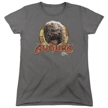 Charcoal women's t-shirt with Dark Crystal Aughra Circle graphic