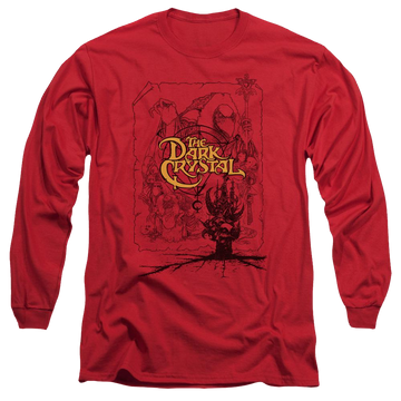 Red men's long sleeve t-shirt with Dark Crystal Poster Lines graphic