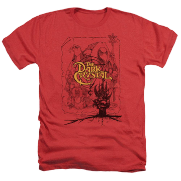 Red men's heather t-shirt with Dark Crystal Poster Lines graphic