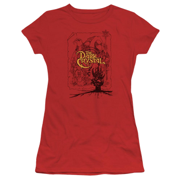 Red juniors t-shirt with Dark Crystal Poster Lines graphic