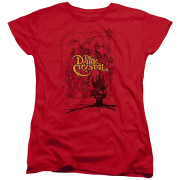 Red women's t-shirt with Dark Crystal Poster Lines graphic