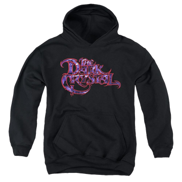Black youth hoodie for ages 8 to 12 with Dark Crystal Collage Logo graphic