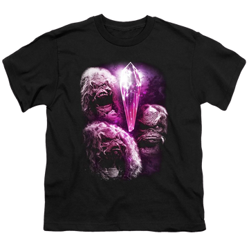 Black youth t-shirt for ages 8 to 12 with Dark Crystal Howling graphic