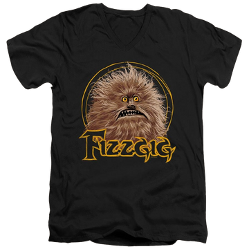 Black men's v-neck t-shirt with Dark Crystal Fizzgig graphic