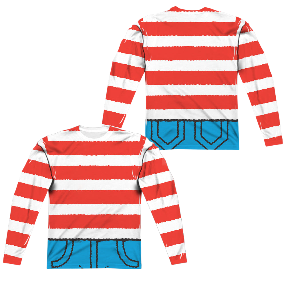 Where's Waldo Waldo Costume (Front/Back Print) - Men's All-Over Print Long Sleeve Men's All-Over Print Long Sleeve Where's Waldo   