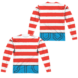 Where's Waldo Waldo Costume (Front/Back Print) - Men's All-Over Print Long Sleeve Men's All-Over Print Long Sleeve Where's Waldo   