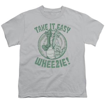 Silver youth t-shirt for ages 8 to 12 with Dragon Tales Take It Easy graphic