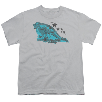 Silver youth t-shirt for ages 8 to 12 with Dragon Tales Ord Skates graphic