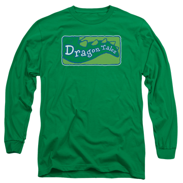 Kelly green men's long sleeve t-shirt with Dragon Tales Logo Clean graphic