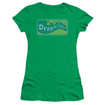 Kelly green juniors t-shirt with Dragon Tales Logo Clean graphic
