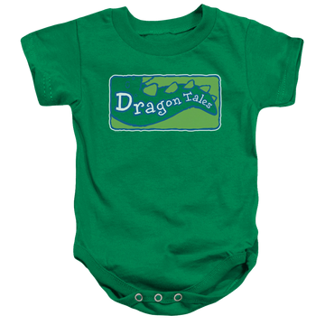 Kelly green baby bodysuit with Dragon Tales Logo Clean graphic