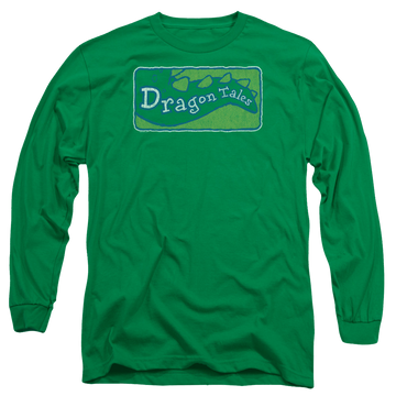 Kelly green men's long sleeve t-shirt with Dragon Tales Logo Distressed graphic
