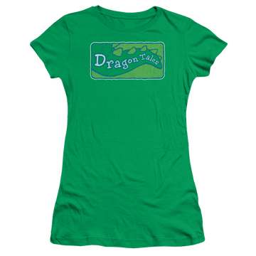Kelly green juniors t-shirt with Dragon Tales Logo Distressed graphic