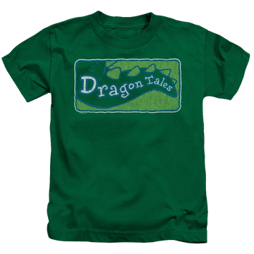 Kelly green kid's t-shirt for ages 4 to 7 with Dragon Tales Logo Distressed graphic