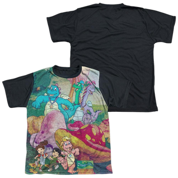 Dragon Tales Mushroom Meadow youth black back t-shirt for ages 8 to 12