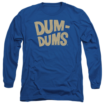 Royal men's long sleeve t-shirt with Dum Dums Distressed Logo graphic