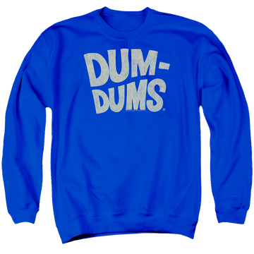 Royal men's crewneck sweatshirt with Dum Dums Distressed Logo graphic