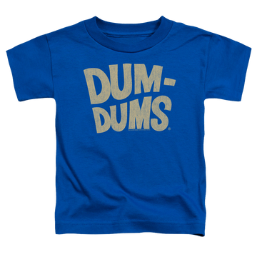 Royal kid's t-shirt for ages 4 to 7 with Dum Dums Distressed Logo graphic