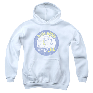 White youth hoodie for ages 8 to 12 with Dum Dums Pop Parade graphic