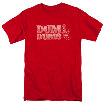 Red men's regular fit t-shirt with Dum Dums Worlds Best graphic