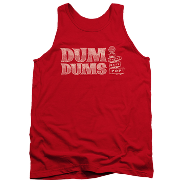 Red men's tank with Dum Dums Worlds Best graphic