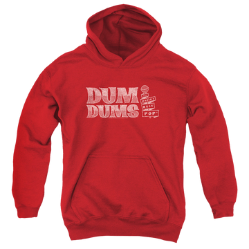 Red youth hoodie for ages 8 to 12 with Dum Dums Worlds Best graphic