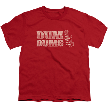 Red youth t-shirt for ages 8 to 12 with Dum Dums Worlds Best graphic