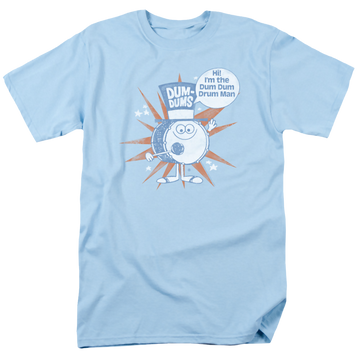 Light blue men's regular fit t-shirt with Dum Dums Dum-Dums Drum Man graphic