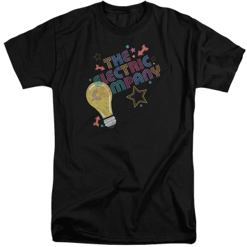 Black men's tall fit t-shirt with Electric Company Electric Light graphic