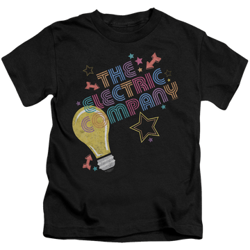Black kid's t-shirt for ages 4 to 7 with Electric Company Electric Light graphic