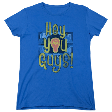 Royal women's t-shirt with Electric Company Hey You Guys graphic